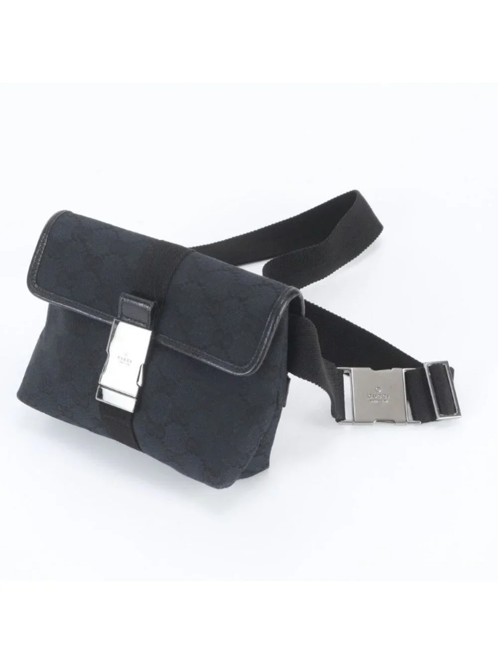 Gucci GG Canvas Leather 2-Way Belt Bag Crossbody Body Waist Pouch
